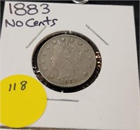 1883 NO CENTS LIBERTY V NICKEL