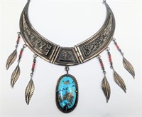 Turquoise & Silver Native American Necklace