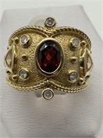 FINE Sterling Gold Vermeil Garnet & Citrine Ring