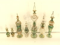 Vintage green glass perfume bottles w/stoppers,