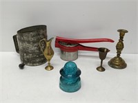 lot of primitive items: insulator, sifter, etc.