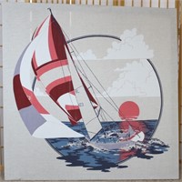 Sailboat on Fabric, Stretched Over Wood Frame