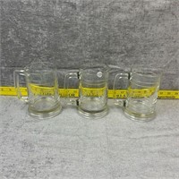 Set of 3 Clear Glass Beer Stein Mugs