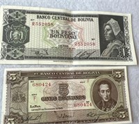 Banco Central De Bolivia 2 Bills, 12/20 1945…