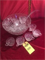 Cut Glass Punch Bowl & 12 Cups