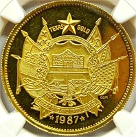 1987 .999 Gold 1oz State of Texas Comm. PF-65 UC