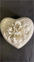 Trinket holder white rose heart ceramic