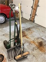hand cart with yard tools