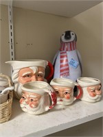 SANTA CUPS AND PITCHER, COASTERS, ETC.