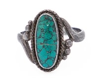 Navajo Sterling Green Turquoise Ring Sz. 8.5 As Is