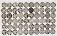 60 U.S. Silver Mercury Dimes 1930's & 1940's