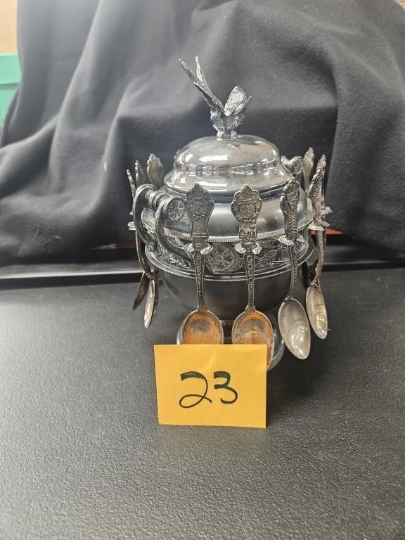 Victorian Silver plate sugar bowl w spoons