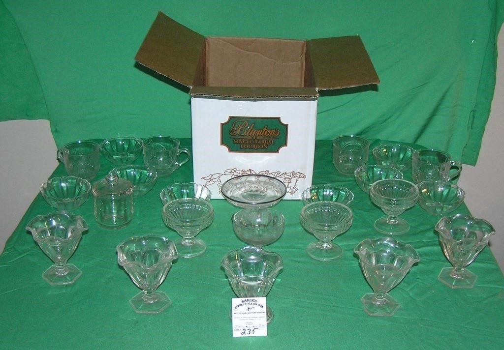 Large box of estate dessert cups, dishes and more