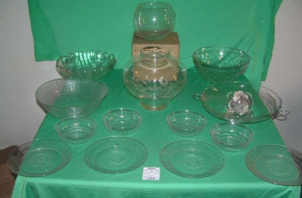 Large box of serving bowls, serving pieces and mor