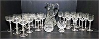 Large Set of Etched Cordials, Sherry Glasses,