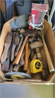 Box of hammers and assorted tools