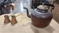 COPPER 3 LTRE TEA KETTLE & 2 COPPER  & 2 COPPER W/