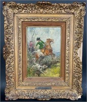 Wilhelm Karl Rauber Oil on Wood Panel Hunt Scene