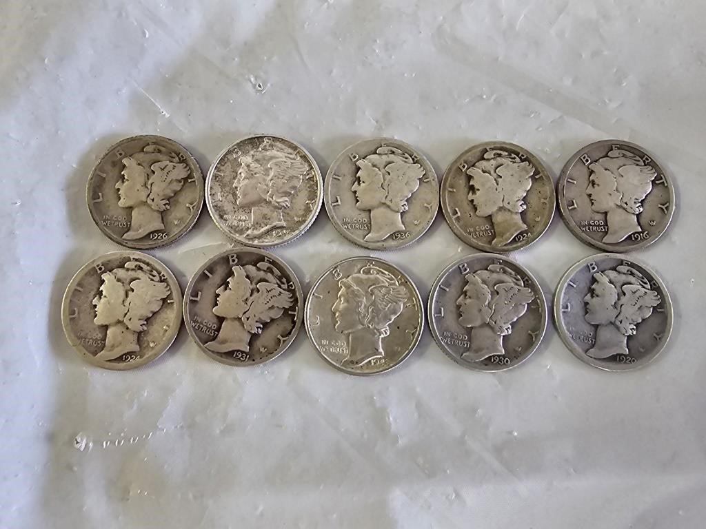 10 Silver Mercury Dimes