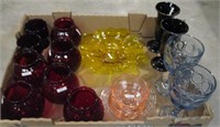 Box of Misc Colored Glassware & Vases