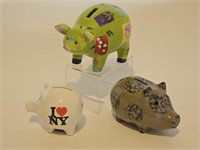 3 VTG CERAMIC PIGGY BANKS WITH STOPPERS-CUTE!!