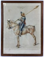 Antique Colored Print Knight On Horse