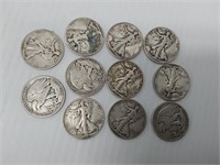 (11) silver walking halves