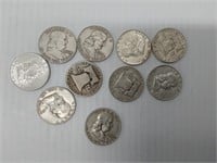 (10) Ben Franklin silver halves