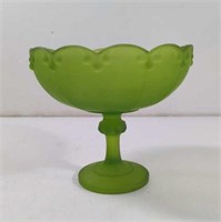 Vintage Indiana Glass Green Satin Pedestal