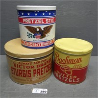 Bachman & Sturgis Pretzel Advertising Tin Cans