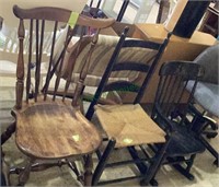 Chair lot of three includes a vintage brace
