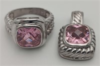 Sterling Silver & Pink Sapphire Ring & Pendant