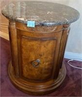 J - VINTAGE ROUND SIDE TABLE W/ MARBLE TOP (I9)