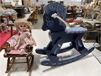 Rocking chair w/doll & rocking horse
