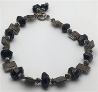 Sterling Silver And Black Beaded Necklace