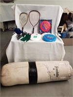 Wilson tennis rackets, frisbees Franklin sugar