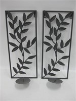 Pair Of Black Steel Wall Mount Candle Holders