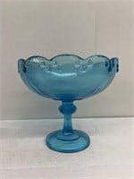 Aqua blue glass fruit bowl