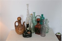 Glass and Leather Decorative Bottle Lot