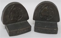 1920s Chief Illini Cast Iron Bookends