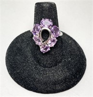 Sterling Gorgeous Faceted Amethyst Ring 4 Gr Sz 7