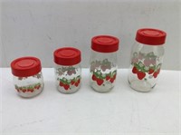 Glass Strawberry Canister Set  Plastic Tops