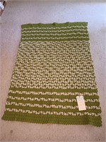 Hand Crocheted, Green and Cream Colored Throw.