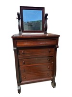 SOLID MAHOGANY TALL CHEST WITH MIRROR