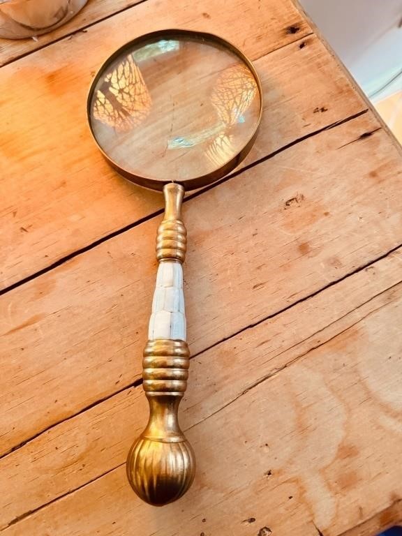 Vintage Brass/Mother of Pearl Lg Magnifying Glass