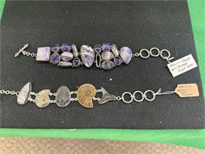 2 sterling and stone bracelets, one stone is