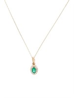 14k Gold Oval .46ct Emerald & Diamond Necklace