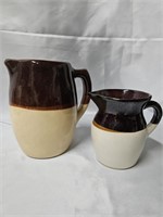 6.5" & 5" STONEWARE CROCK POTTERY TWO TONE