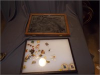 2 display cases one with assorted pins
