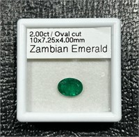 2.00 Ct Natural Zambian Emerald Oval Cut